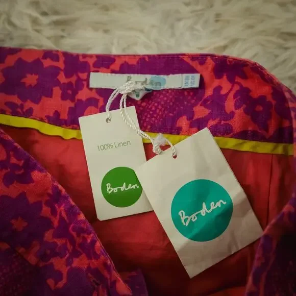 Boden Size 4 R Sarah Pink Floral Print Button Front Down A Line Linen Skirt NEW - Picture 4 of 7